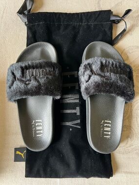 FENTY by PUMA Black Fur Slide Sandals